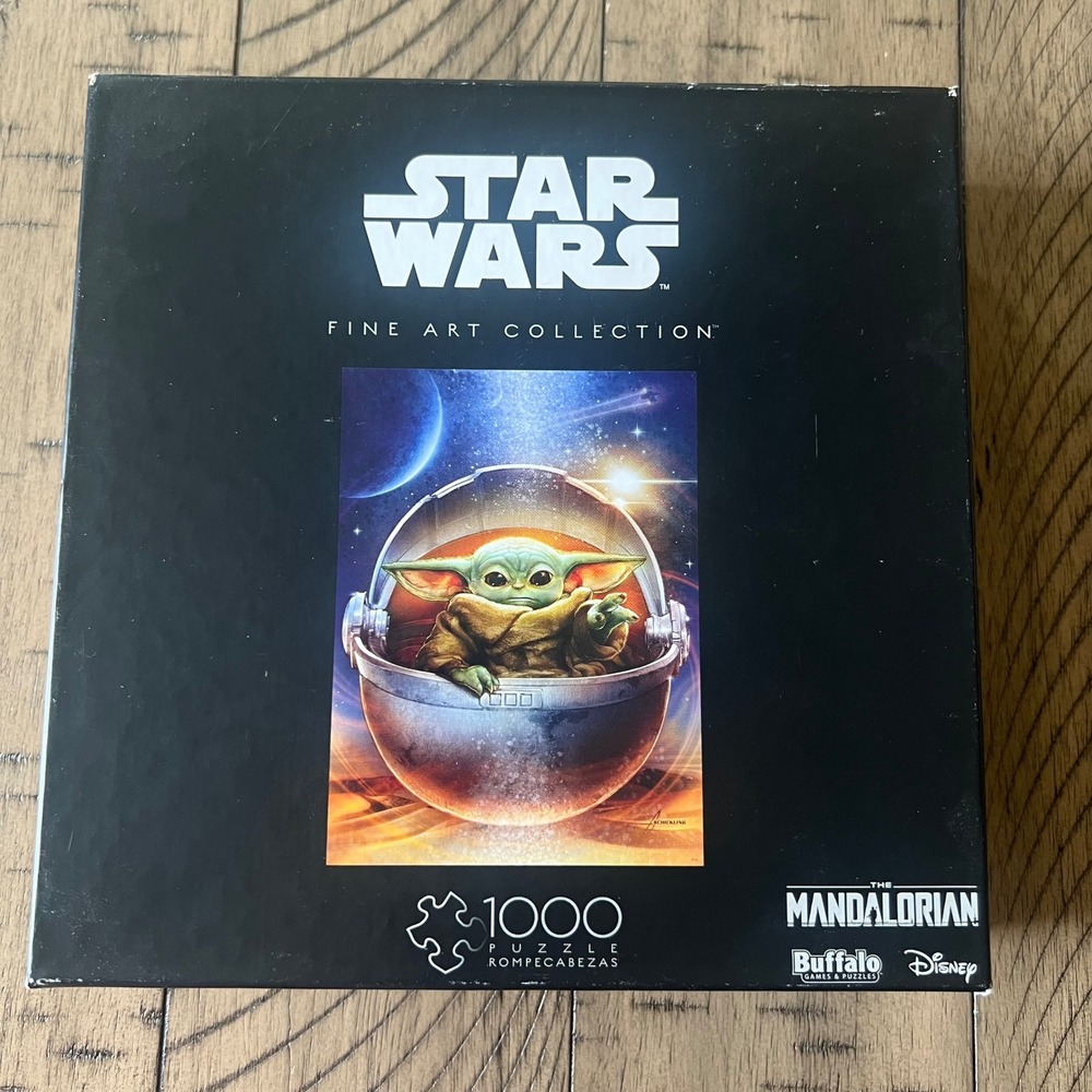 NEW Buffalo Games 1000 Piece Puzzle Black Star Wars Mandalorian Grogu Art